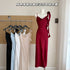 Spaghetti Straps Cowl Neck Rose Trimmed Split-Leg Satin Dress